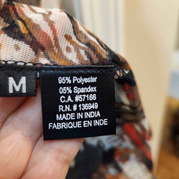 [M] Tango‎ Mango Buttoned Blouse Women's Medium semi-sheer chiffon autumn tones - Picture 6 of 9